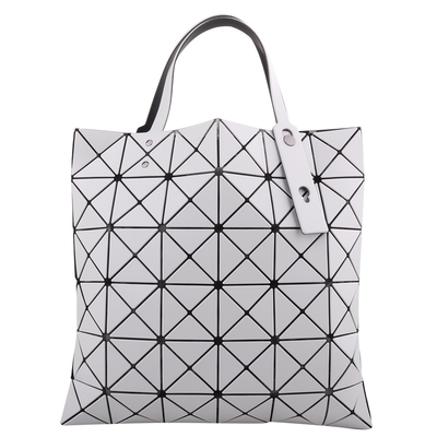 ISSEY MIYAKE BAOBAO 透光幾何方格6x6皮質手提包(淺灰)霧面