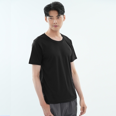 【遊遍天下】MIT台灣製男款吸濕排汗抗UV圓領衫T 恤 黑色(S-5L大尺碼)