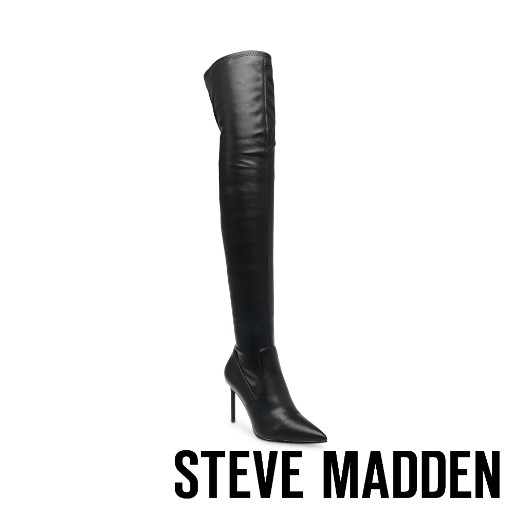 STEVE MADDEN-LATE NIGHT皮革尖頭細跟過膝靴-黑色