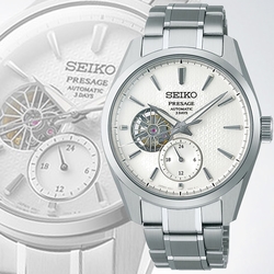 SEIKO 精工 Presage 新銳 立體麻葉紋小鏤空機械腕錶-白40.2mm SPB415J1/6R5J-00A0S_SK028