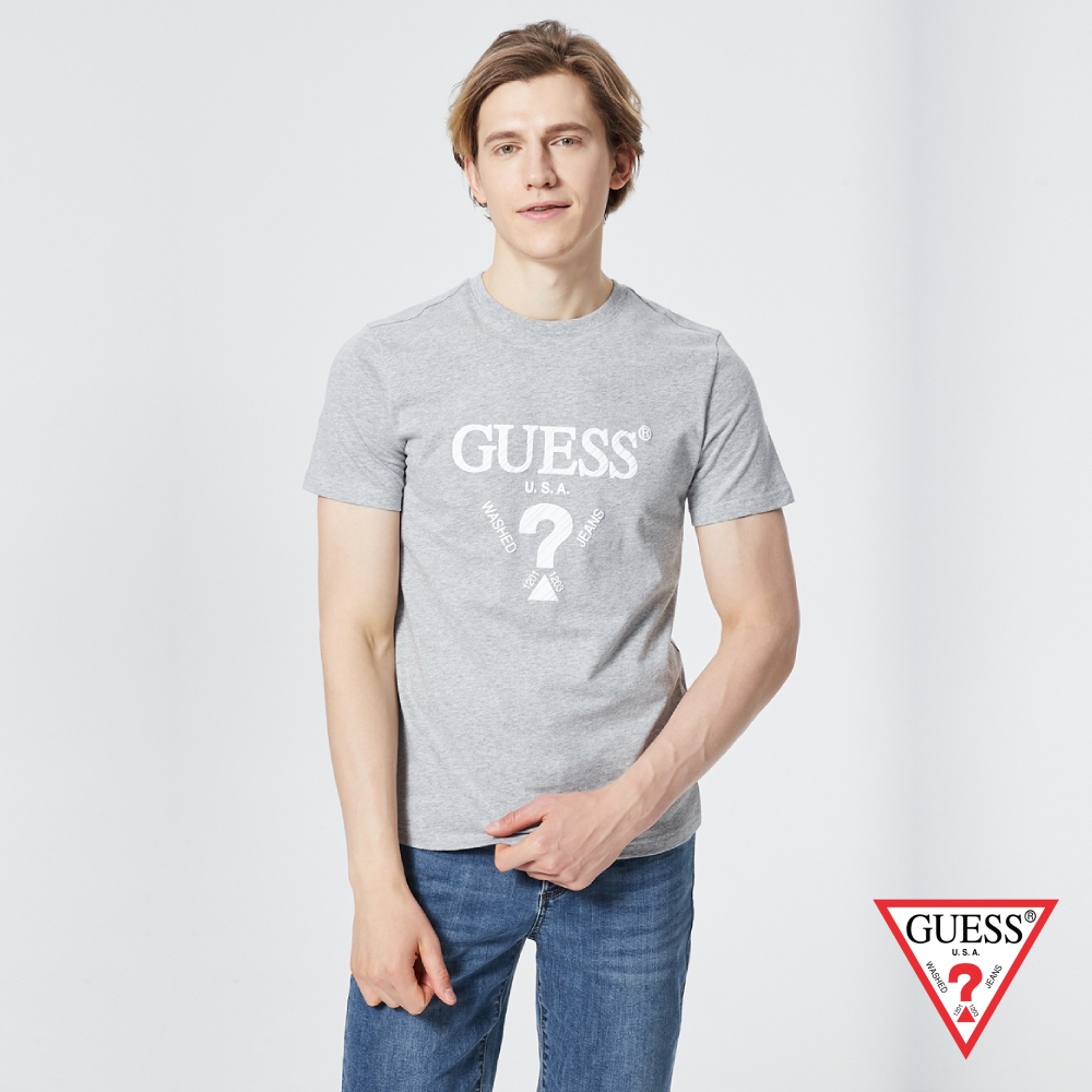 GUESS-男裝-浮雕印花LOGO短T,T恤-灰 原價1390