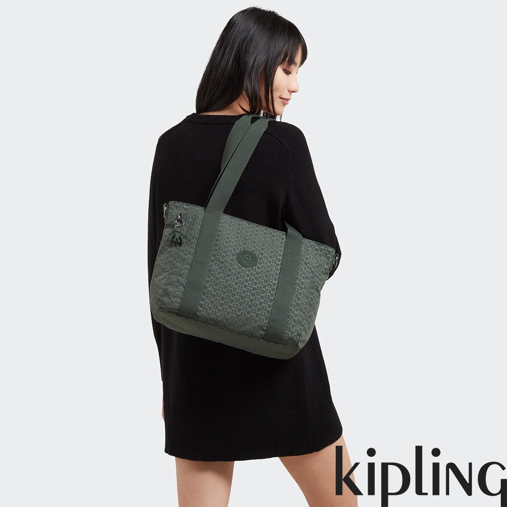 Kipling 軍綠老花格紋雙炳手提斜背托特包-ASSENI S