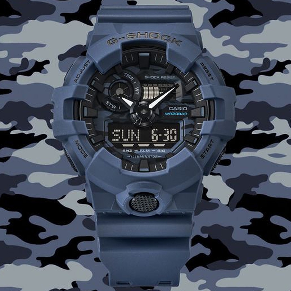 CASIO 卡西歐 G-SHOCK 迷彩潮流雙顯腕錶 母親節 禮物 53.4mm / GA-700CA-2A