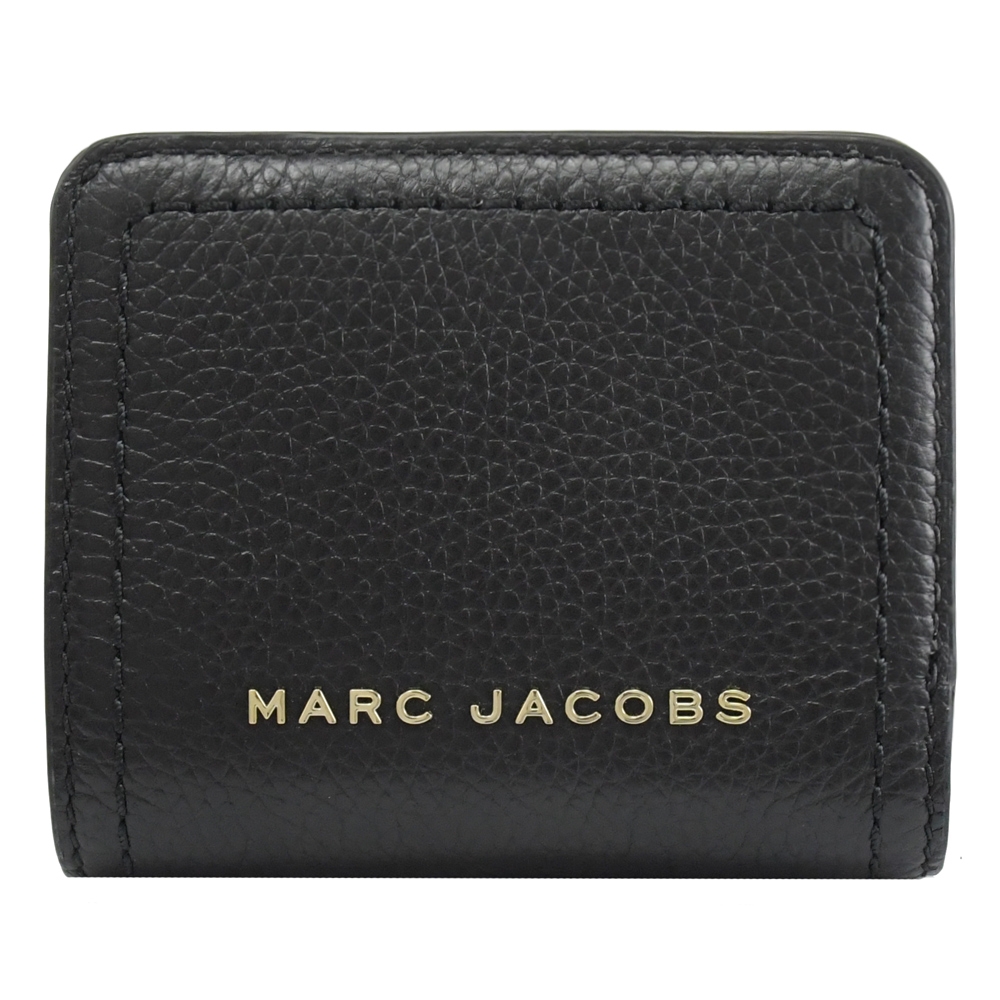 MARC JACOBS 金屬LOGO荔枝皮革釦式零錢短夾(黑)