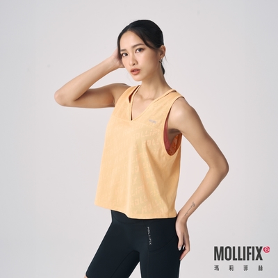 Mollifix 瑪莉菲絲 緹花透氣運動背心 (活力橙)、瑜珈上衣、瑜珈服