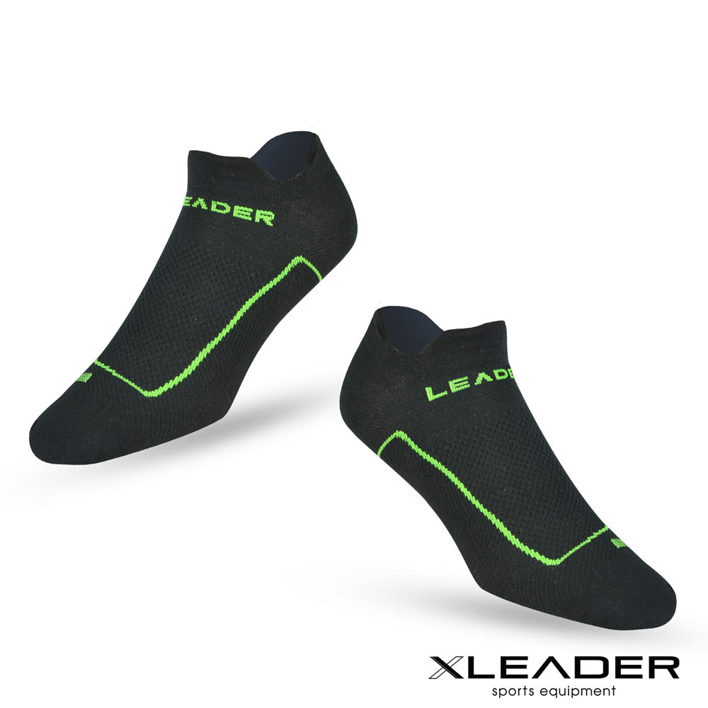 LEADER ST-01男款環形加壓 網眼導流透氣護踝薄短襪 運動襪  黑綠-急