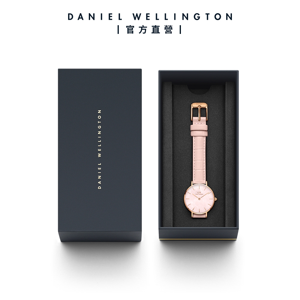 Daniel Wellington DW 手錶Petite Rouge 28mm 珍珠貝真皮皮革腕錶-玫瑰