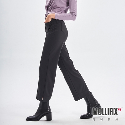Mollifix 瑪莉菲絲 側開衩立體摺線百搭靴型褲、瑜珈服、Legging(黑)