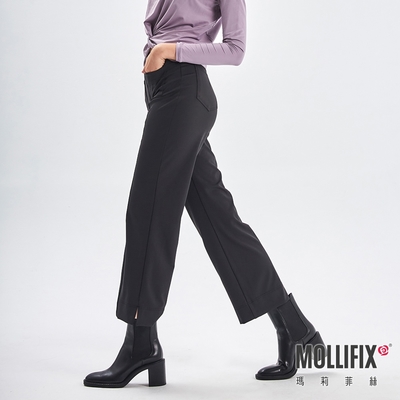 mollifix 瑪莉菲絲 側開衩立體摺線百搭靴型褲、瑜珈服、legging(黑)