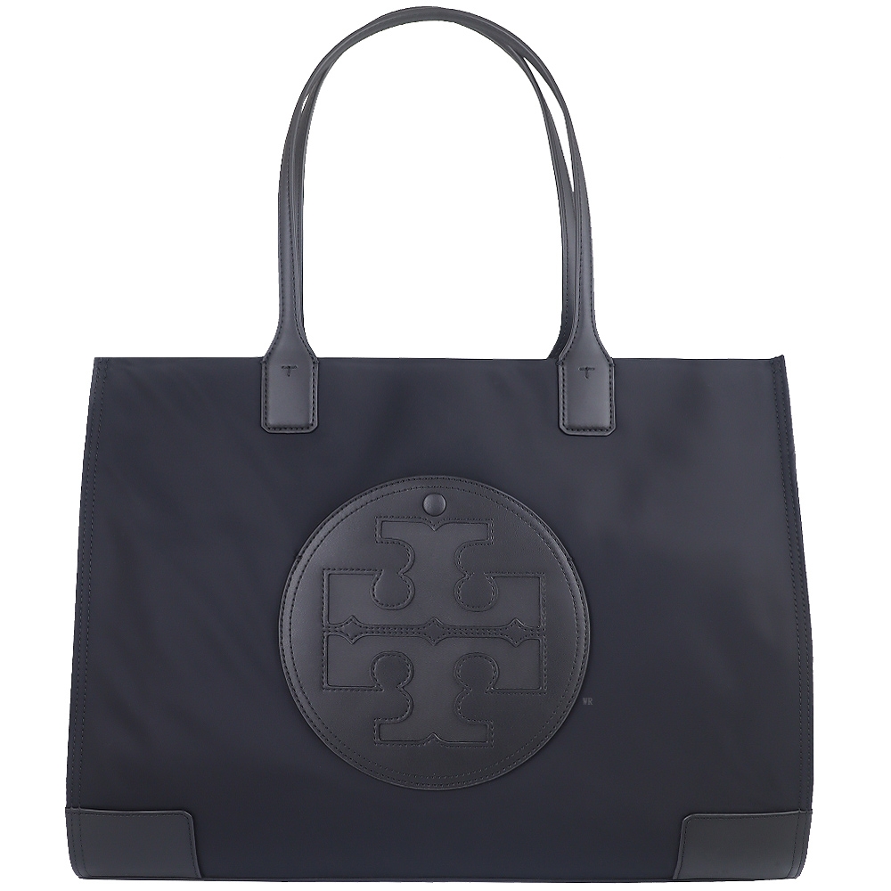 TORY BURCH ELLA 黑色尼龍皮邊大型托特包