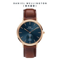 Daniel Wellington DW CLASSIC MULTI EYE 40mm  小三針極光藍棕色皮革錶-玫瑰金框