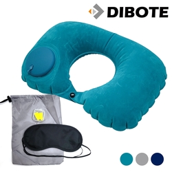 迪伯特DIBOTE 戶外便攜式按壓充氣旅行頸枕組 -湖水綠