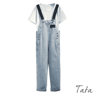 排扣黑吊帶牛仔褲 TATA-(S~XL)