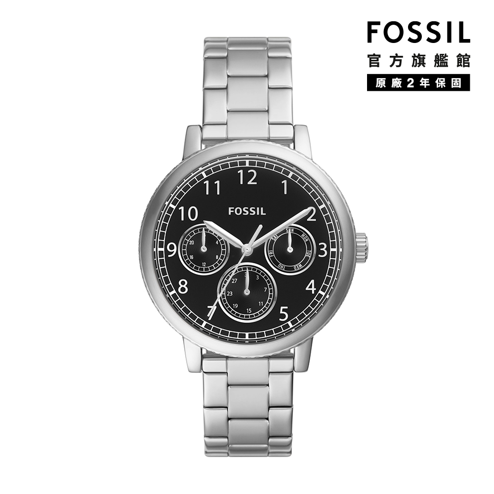 FOSSIL Airlift 三眼計時簡約手錶 銀色不鏽鋼鍊帶 42MM BQ2629