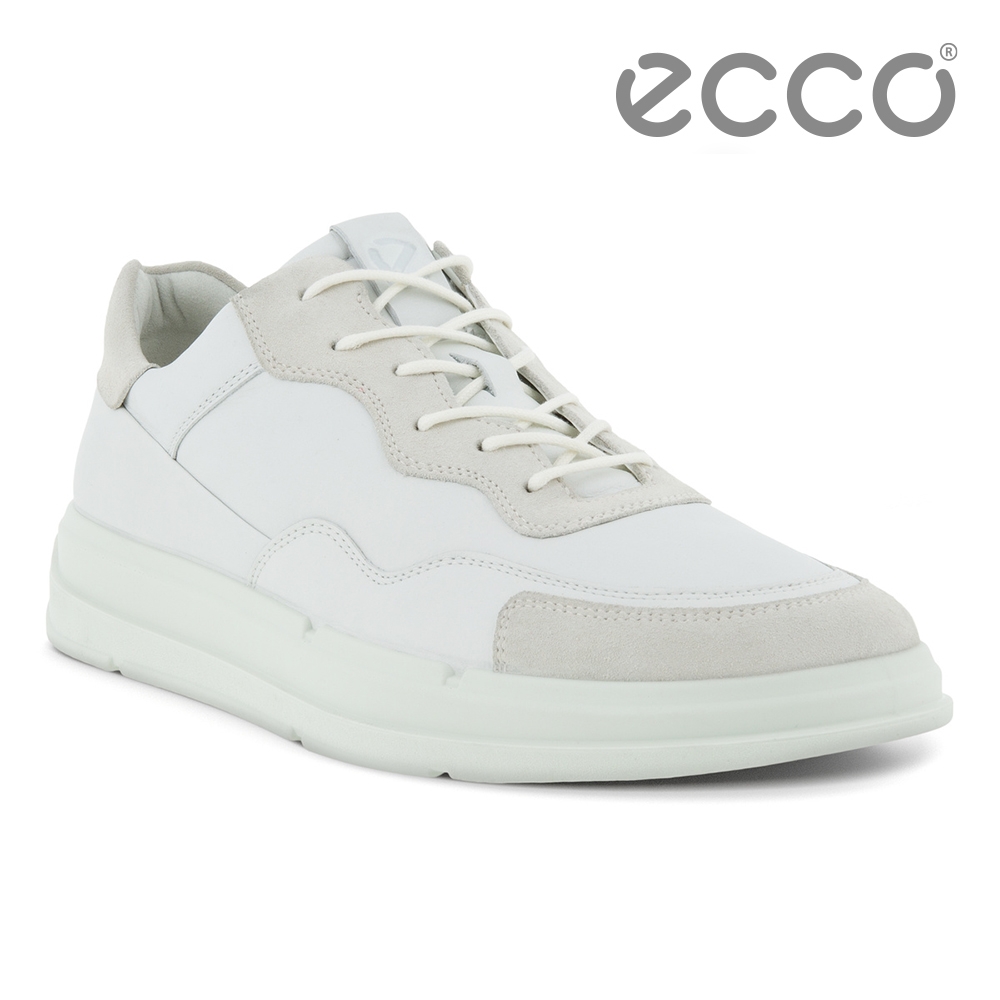 ECCO SOFT X M 單色拼接運動休閒鞋 男鞋 白色