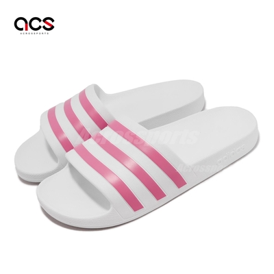 adidas 拖鞋 Adilette Aqua 白 粉紅 女鞋 三線 經典 愛迪達 GZ5237