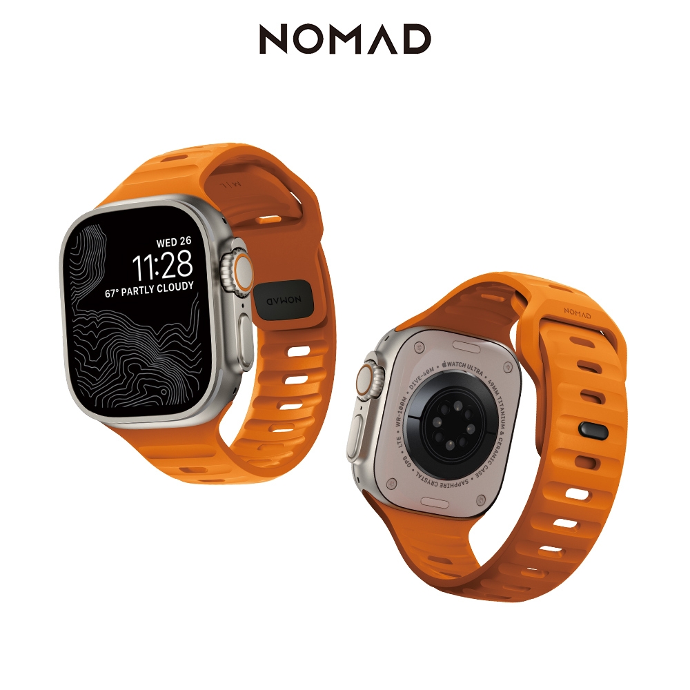 美國NOMAD Apple Watch專用運動風FKM橡膠錶帶-49/45/44/42mm-Blaze 活力橙