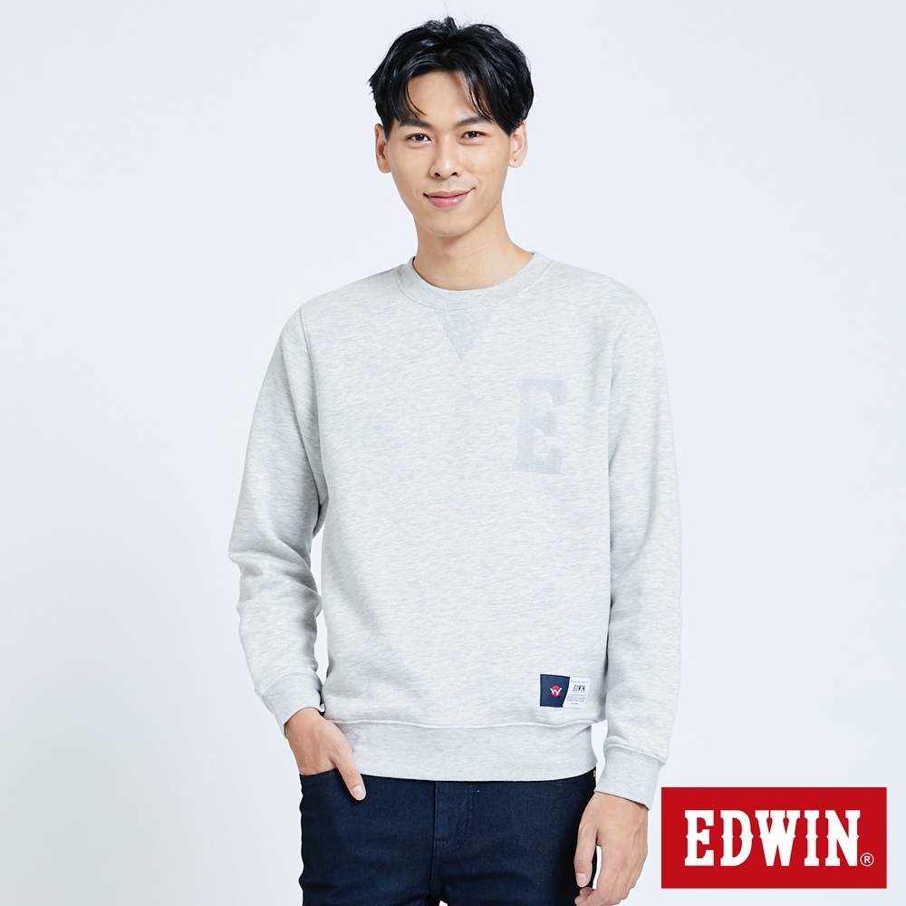 EDWIN 復古毛線繡內刷毛 厚長袖T恤-男-淺灰色