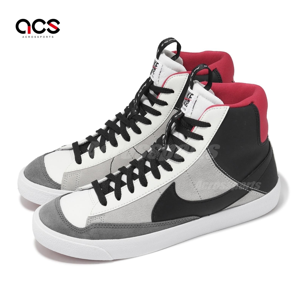 Nike 休閒鞋 Blazer Mid 77 SE D GS 大童 女鞋 灰 紅 高筒 皮革 經典 板鞋 DH8640-100