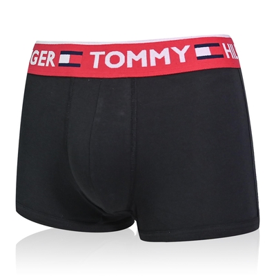 Tommy Hilfiger Bold Cotton 短版棉質高彈力 平口/四角褲 Tommy內褲-紅帶黑