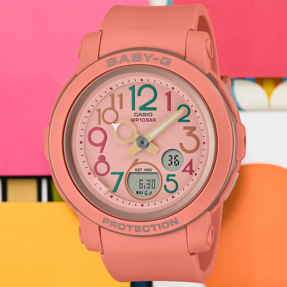 CASIO 卡西歐 BABY-G 復古70年代 雙顯腕錶-粉色 母親節 禮物 41.5mm / BGA-290PA-4A