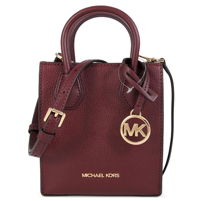 MICHAEL KORS Mercer 金字大圓標Logo荔枝紋皮革迷你琴譜兩用包(梅洛紅酒色)