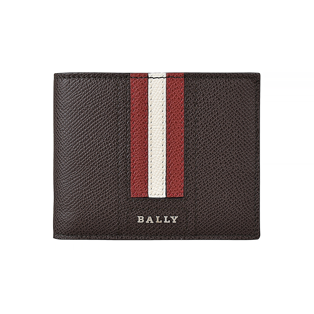 BALLY TEVYE銀字LOGO牛皮紅白條紋6卡短夾(咖啡)