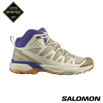 官方直營 Salomon 男 X ULTRA 360 EDGE Goretex 中筒登山鞋 白/棕/藍