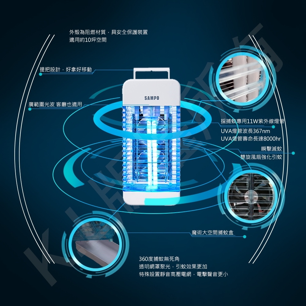 SAMPO聲寶雙旋風電擊式捕蚊燈 ML-BA11S