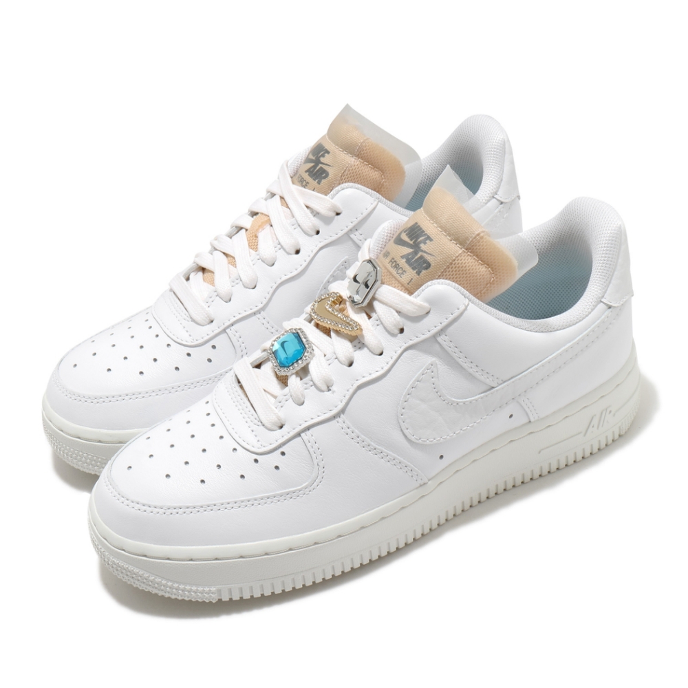 Nike 休閒鞋 Air Force 1 07 運動 女鞋 經典款 AF1 皮革 質感 簡約 寶石造型 白 CZ8101100