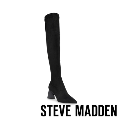 STEVE MADDEN-EVERMORE 麂皮尖頭三角跟過膝靴-黑色