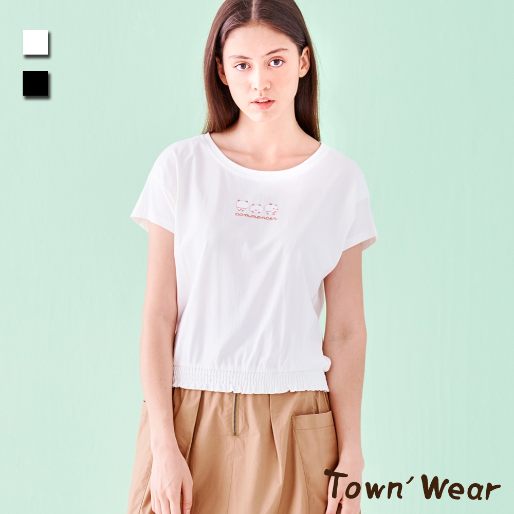 【TOWNWEAR棠葳】純色印花短版棉質上衣 2色