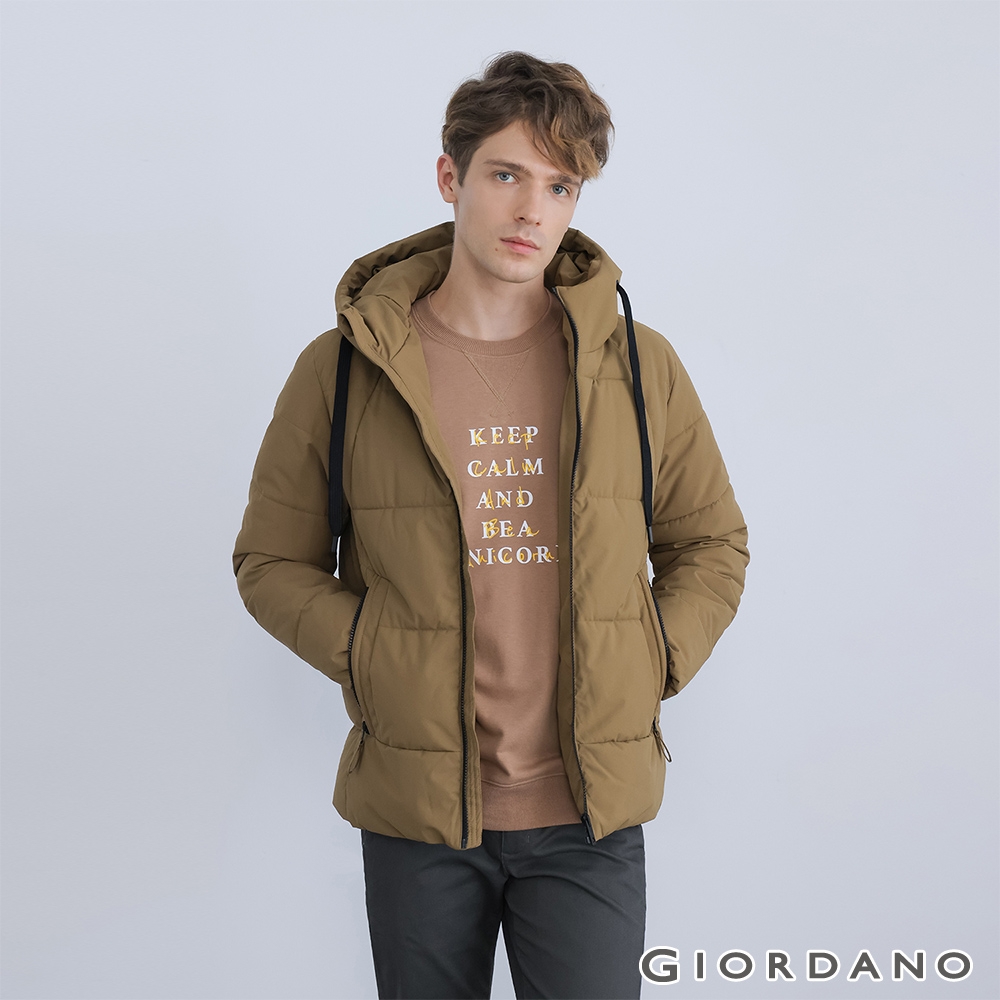 GIORDANO 男裝素色鋪棉連帽外套 - 96 橄欖木棕