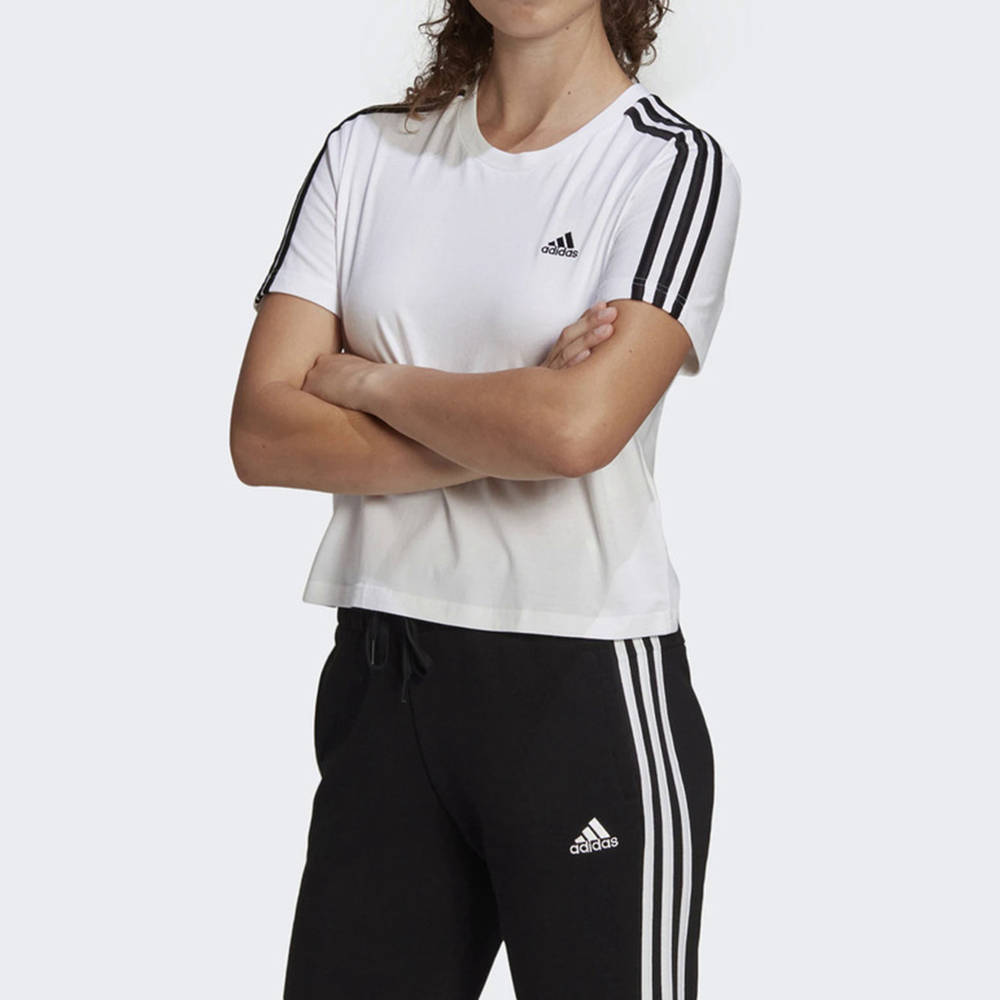 Adidas W 3s Cro T [GL0778] 女 T恤 運動 訓練 時髦 短版 寬鬆 上衣 亞洲尺寸 白