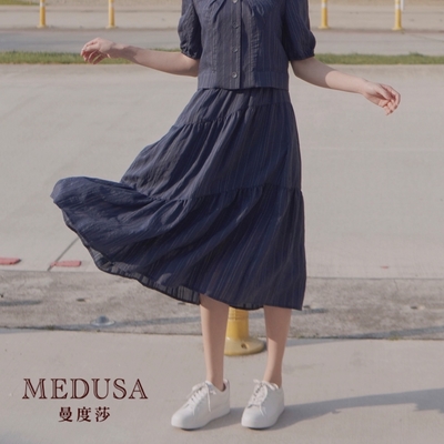 【MEDUSA 曼度莎】天絲直紋斜切中長裙(M-XL) | 女裝 裙子 | 上班穿搭 職場穿搭