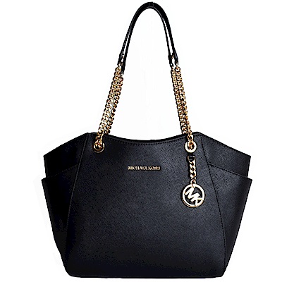 MICHAEL KORS JET SET ITEM 經典LOGO防刮牛皮肩背鏈帶包-黑