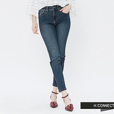 H:CONNECT 韓國品牌 女裝-微彈水洗刷色牛仔褲-藍