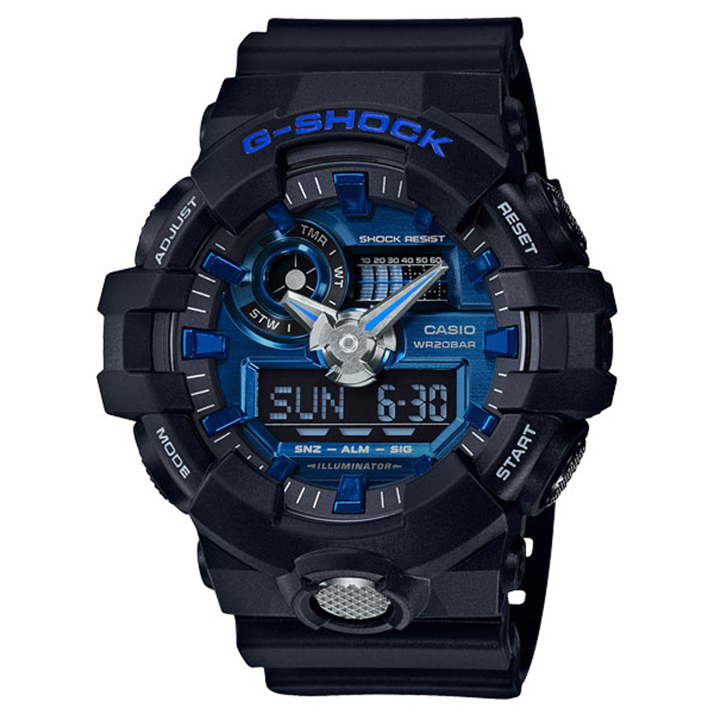 G-SHOCK 絕對強悍金屬3D雙顯運動錶(GA-710-1A2)-藍/53.4mm