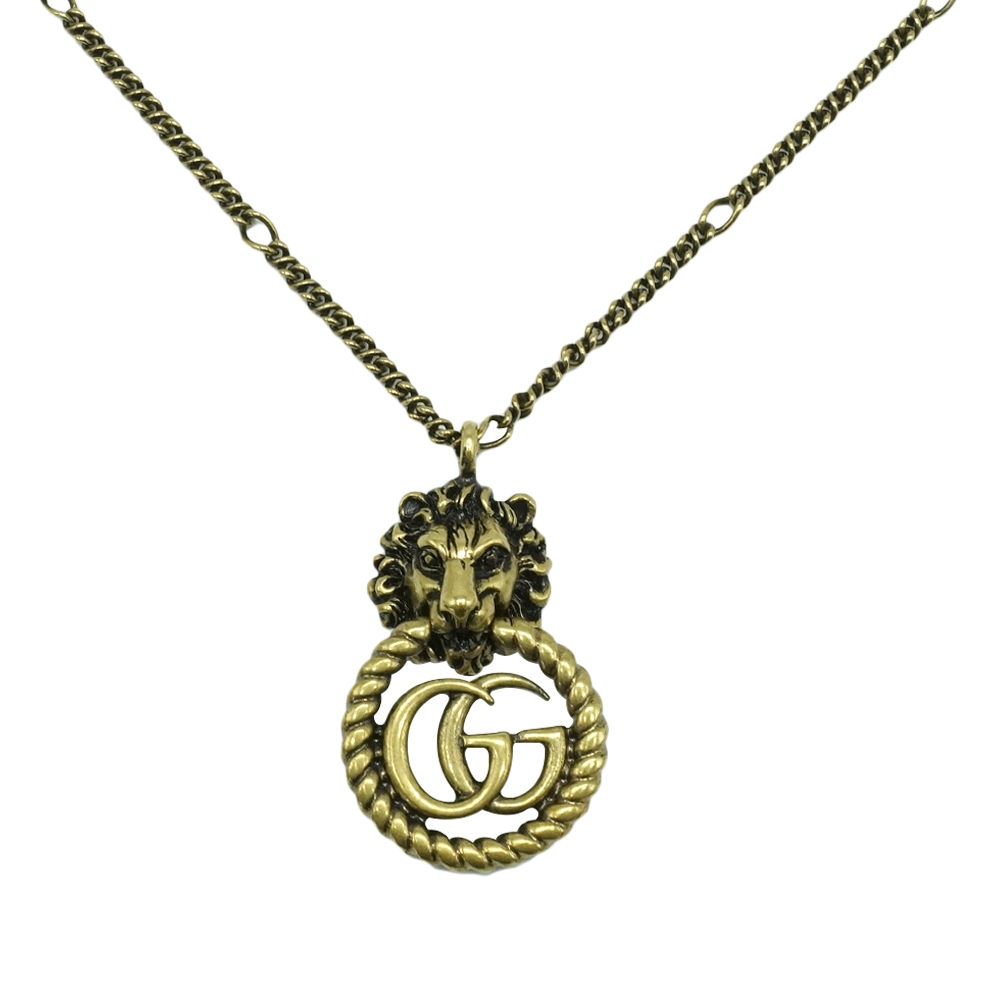 GUCCI 復古金雙G logo獅頭項鍊(605864)