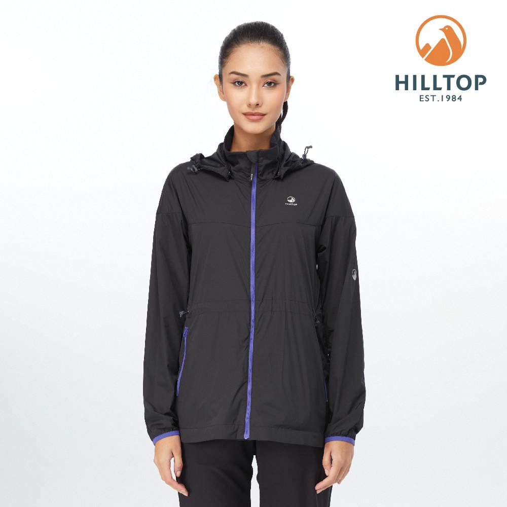 Hilltop 山頂鳥 Protective Functional 女款撞色拉鍊輕量超潑水彈性抗UV外套 PS02XFE5 黑