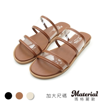 Material瑪特麗歐  MIT拖鞋 加大尺碼透明雙帶平底拖鞋  TG52001