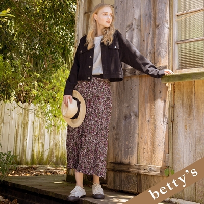 betty’s貝蒂思 復古彩色花紋雪紡壓褶長裙(綠色)
