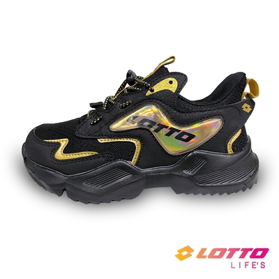 【LOTTO】義大利 童鞋 WING RIDE 輕量跑鞋(黑/金-LT2AKR6010)