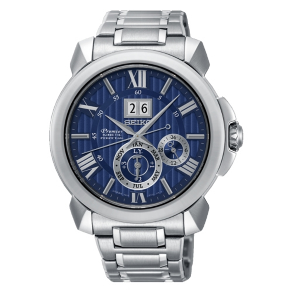 SEIKO 精工Premier 人動電能萬年曆腕錶藍SNP147J1