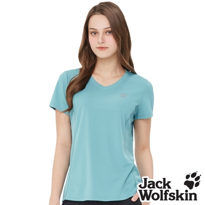 【Jack wolfskin飛狼】女 網布拼接V領短袖排汗衣 T恤『灰藍』