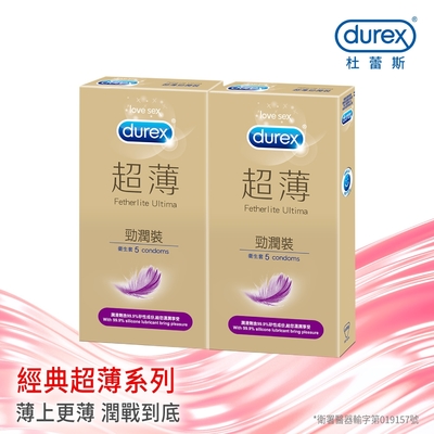 【Durex杜蕾斯】 超薄勁潤裝保險套5入x2盒（共10入）