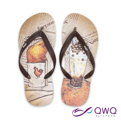 QWQ男款防水防滑夾腳拖鞋-玩食誌人字拖鞋-雞排珍奶(AIWS10307)
