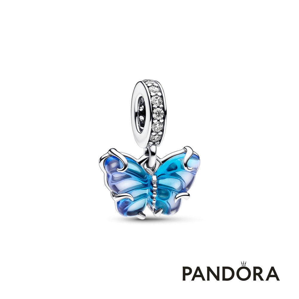 【Pandora官方直營】藍色 Murano 琉璃蝴蝶吊飾