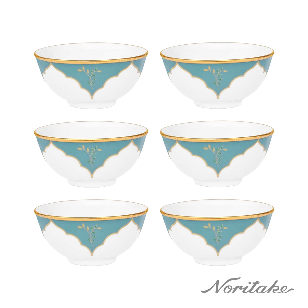 【NORITAKE】晨曦翠鳥金邊飯碗12.2CM-6入禮盒組