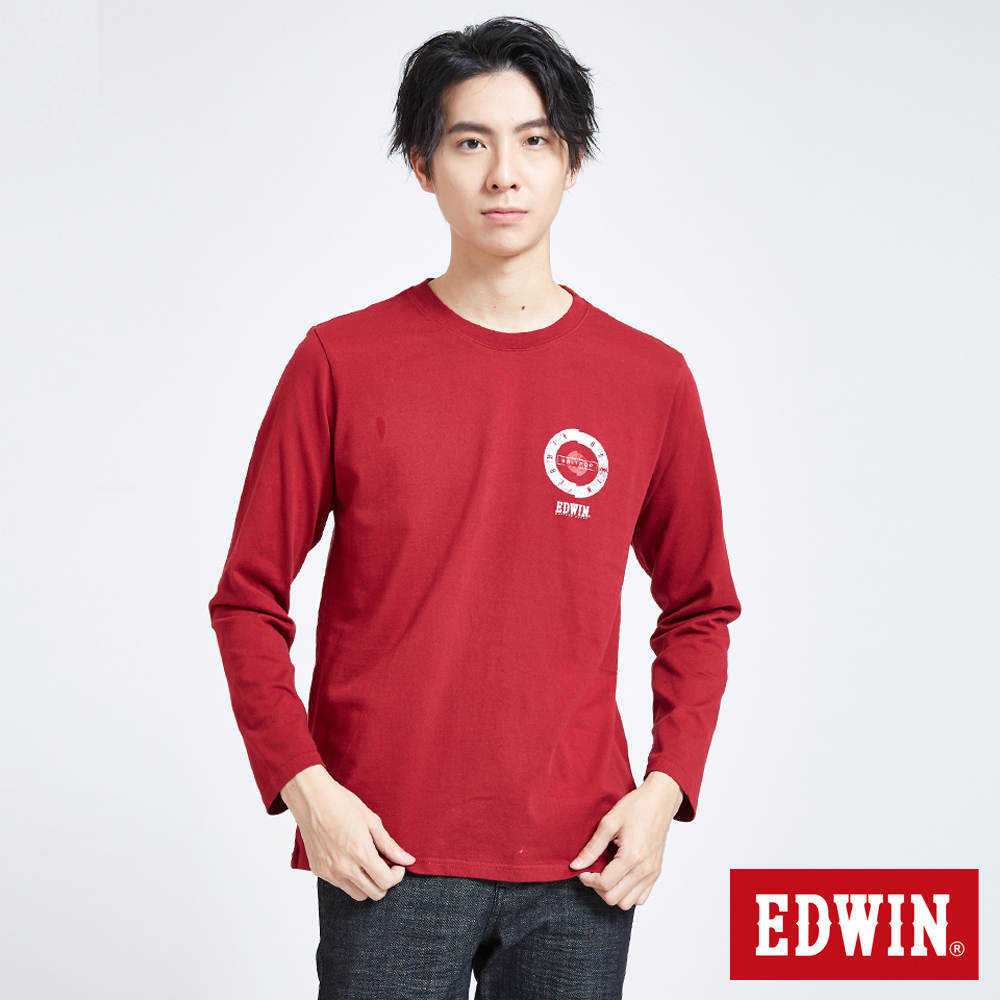 EDWIN 搖滾不死 MODS斑駁標靶紅心長袖T恤-男-朱紅